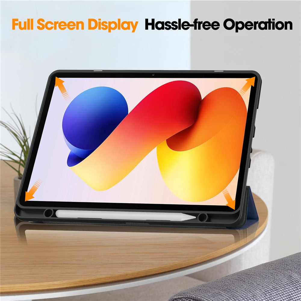 For Xiaomi Poco Pad M1 / Redmi Pad 2 Pro Stand Case Shock-Absorbent Leather Tablet Cover with Pen Slot - Dark Blue