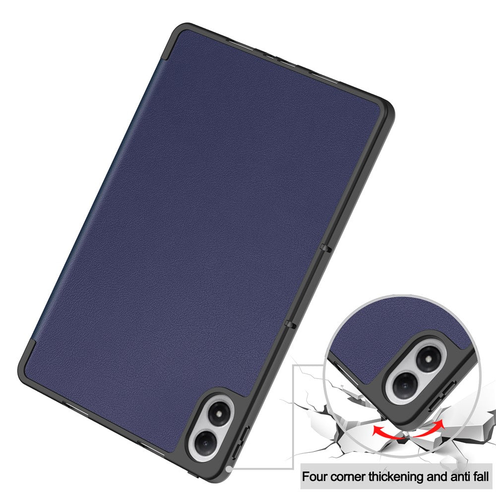 For Xiaomi Poco Pad M1 / Redmi Pad 2 Pro Stand Case Shock-Absorbent Leather Tablet Cover with Pen Slot - Dark Blue