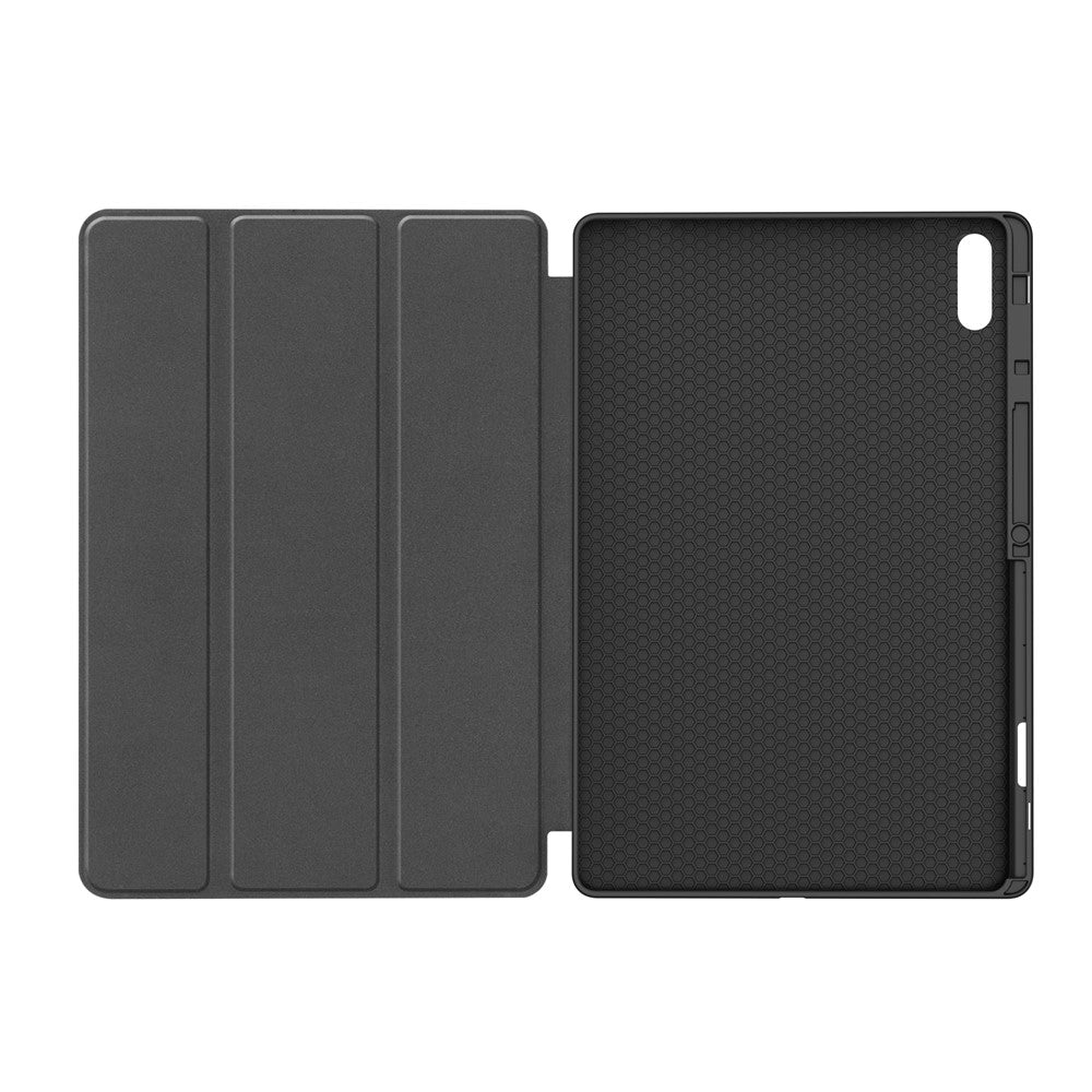 For Samsung Galaxy Tab S11 Ultra Stand Case Shock-Absorbent Leather Tablet Cover with Pen Slot - Black