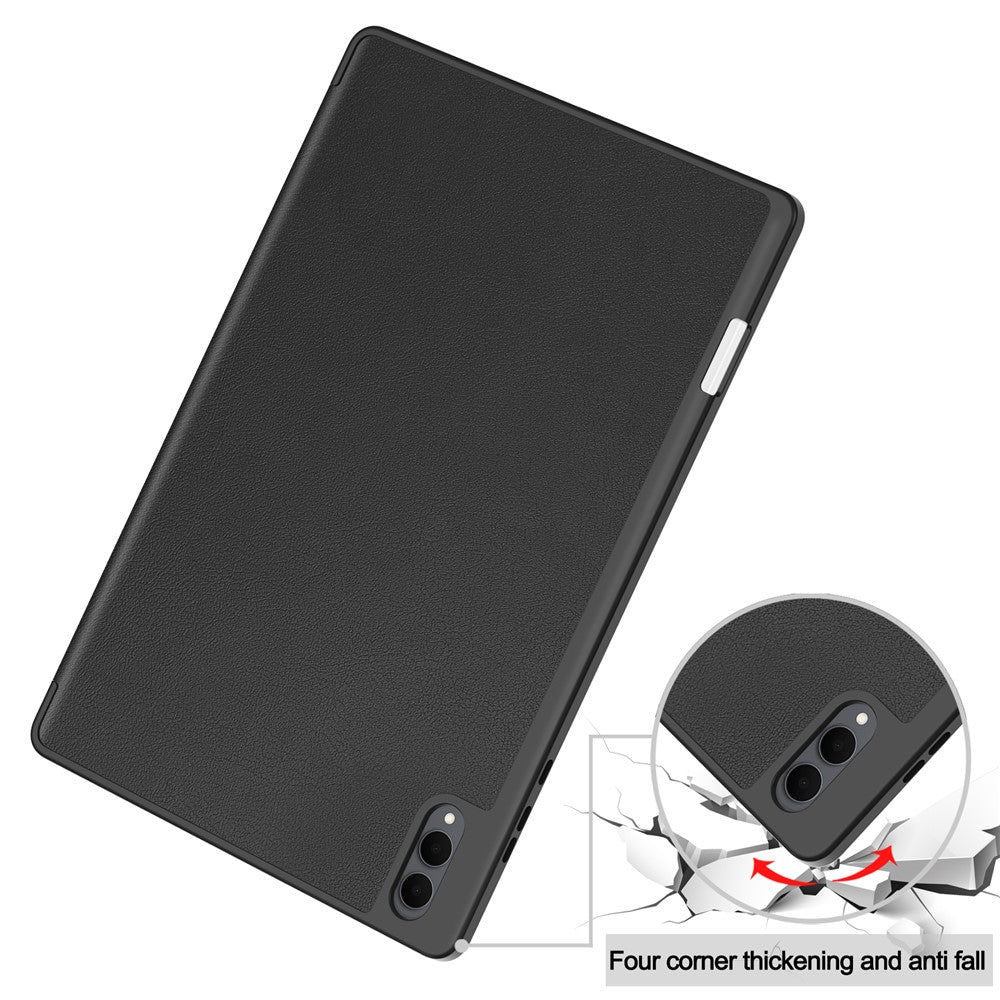 For Samsung Galaxy Tab S11 Ultra Stand Case Shock-Absorbent Leather Tablet Cover with Pen Slot - Black
