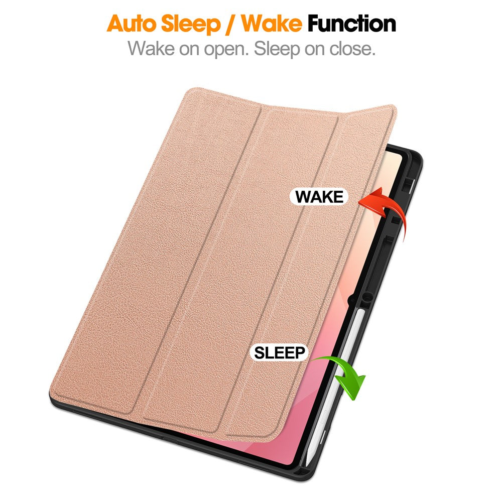 For Samsung Galaxy Tab S11 Ultra Stand Case Shock-Absorbent Leather Tablet Cover with Pen Slot - Rose Gold
