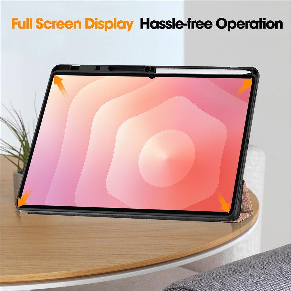 For Samsung Galaxy Tab S11 Ultra Stand Case Shock-Absorbent Leather Tablet Cover with Pen Slot - Rose Gold