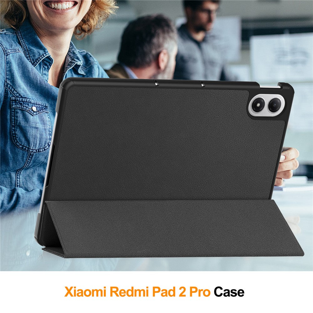 For Xiaomi Poco Pad M1 / Redmi Pad 2 Pro Case Leather Stand Tablet Cover - Black