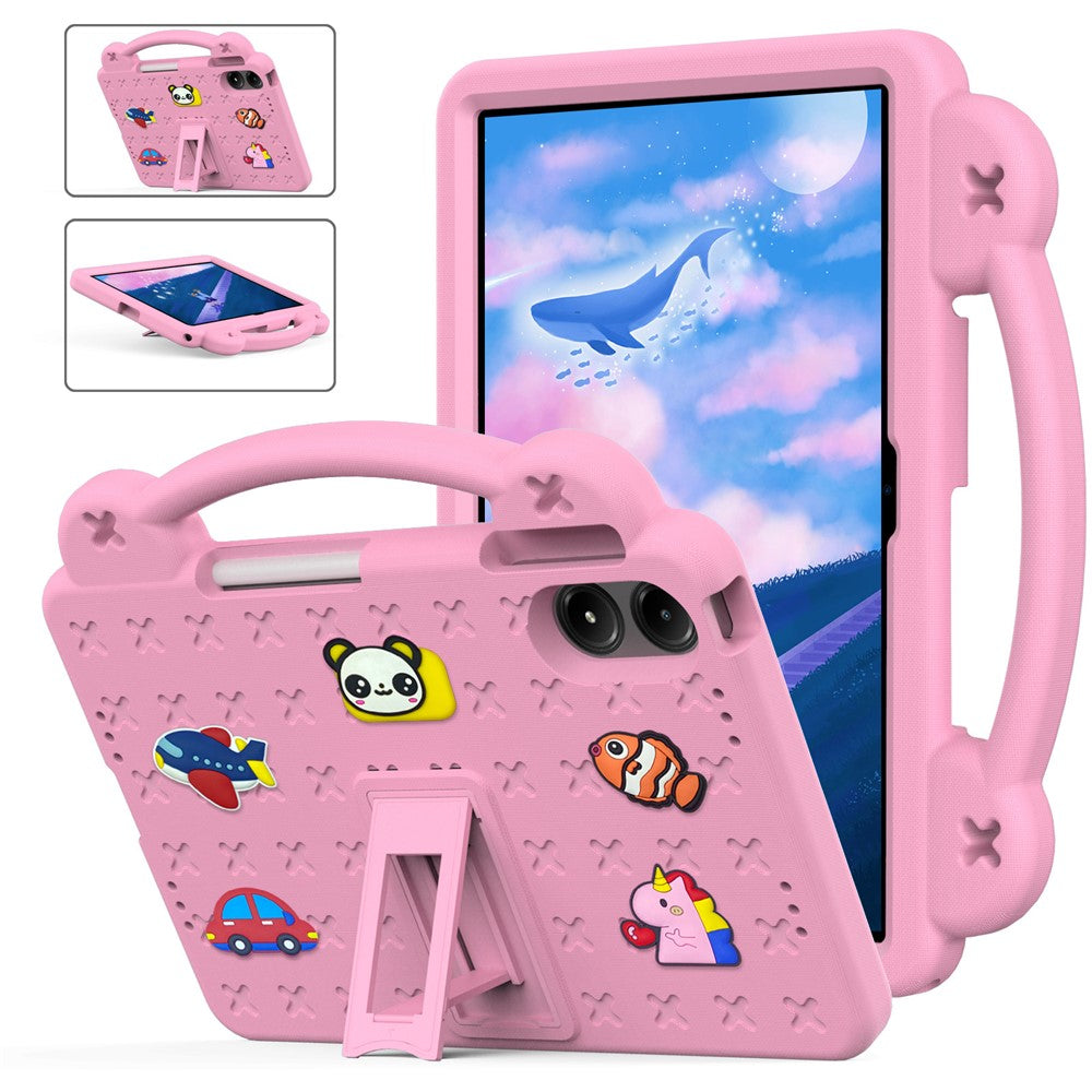 For Xiaomi Redmi Poco Pad M1 / Redmi Pad 2 Pro Case Kids Cartoon Patterns Hand Grip Kickstand Tablet EVA Cover - Pink