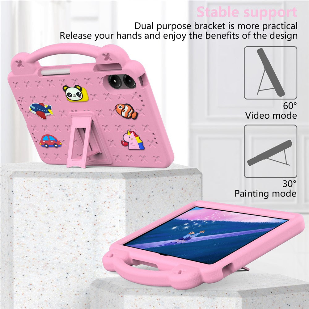 For Xiaomi Redmi Poco Pad M1 / Redmi Pad 2 Pro Case Kids Cartoon Patterns Hand Grip Kickstand Tablet EVA Cover - Pink