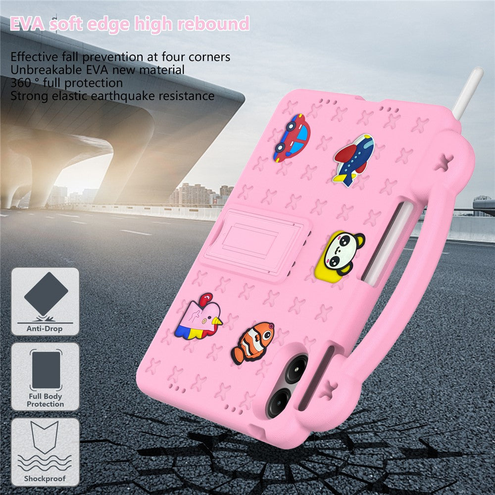For Xiaomi Redmi Poco Pad M1 / Redmi Pad 2 Pro Case Kids Cartoon Patterns Hand Grip Kickstand Tablet EVA Cover - Pink