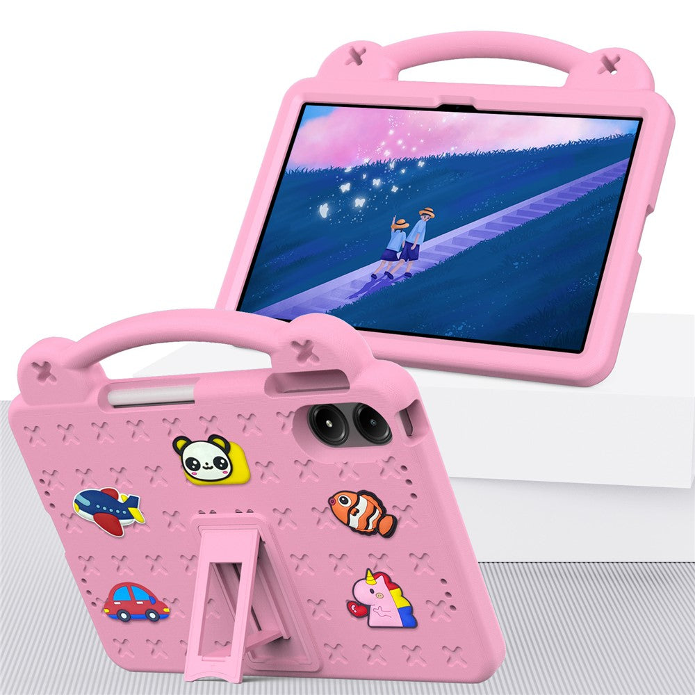 For Xiaomi Redmi Poco Pad M1 / Redmi Pad 2 Pro Case Kids Cartoon Patterns Hand Grip Kickstand Tablet EVA Cover - Pink