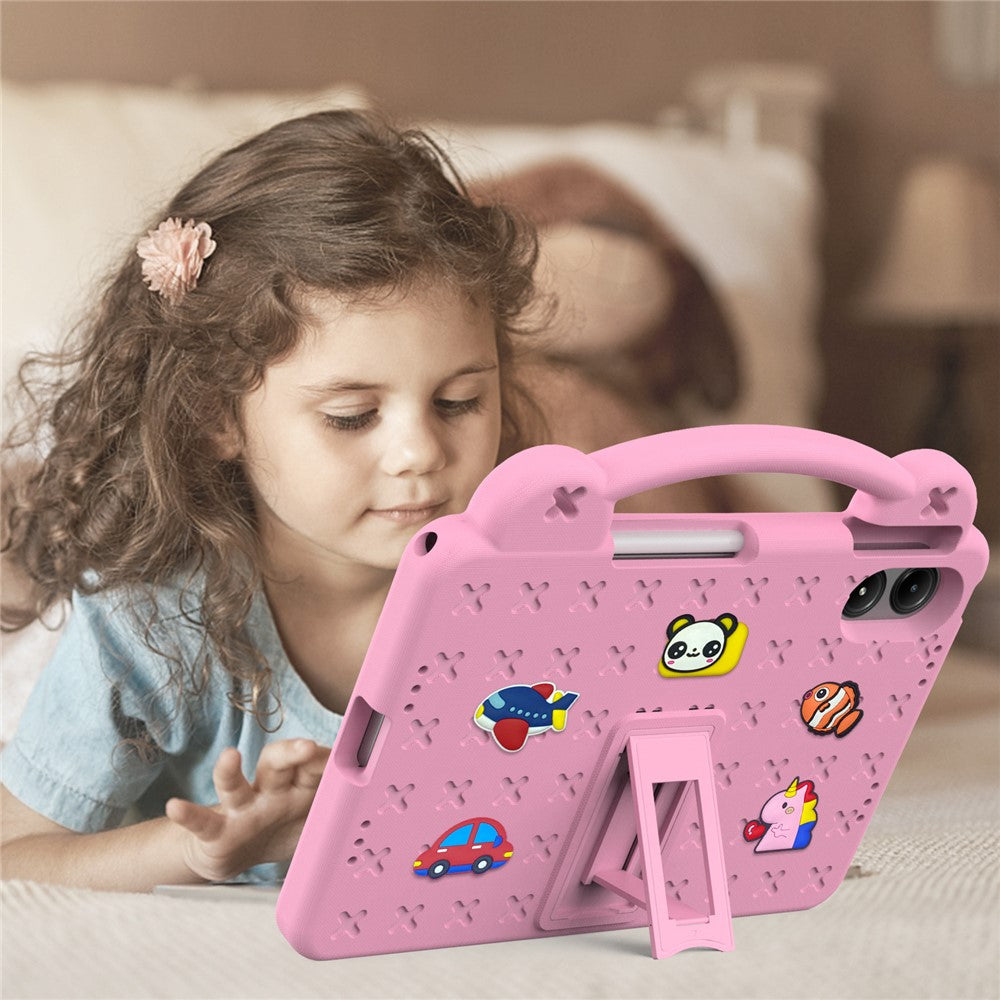For Xiaomi Redmi Poco Pad M1 / Redmi Pad 2 Pro Case Kids Cartoon Patterns Hand Grip Kickstand Tablet EVA Cover - Pink