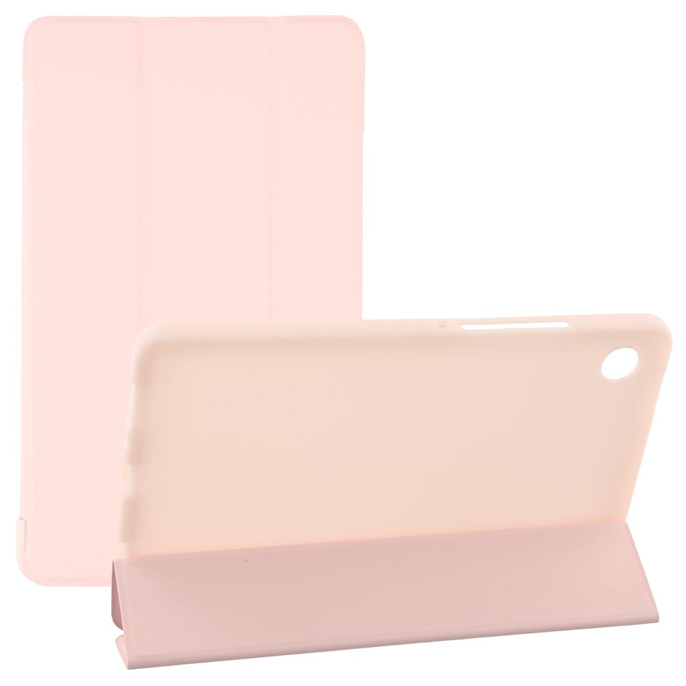 For Samsung Galaxy Tab A11+ Case PU Leather + Silicone Tri-Fold Stand Tablet Cover - Pink