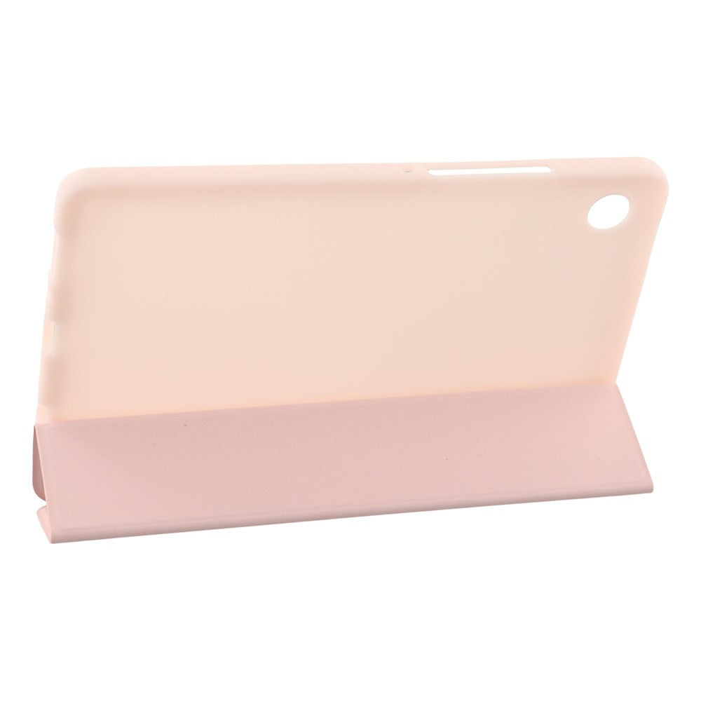 For Samsung Galaxy Tab A11+ Case PU Leather + Silicone Tri-Fold Stand Tablet Cover - Pink