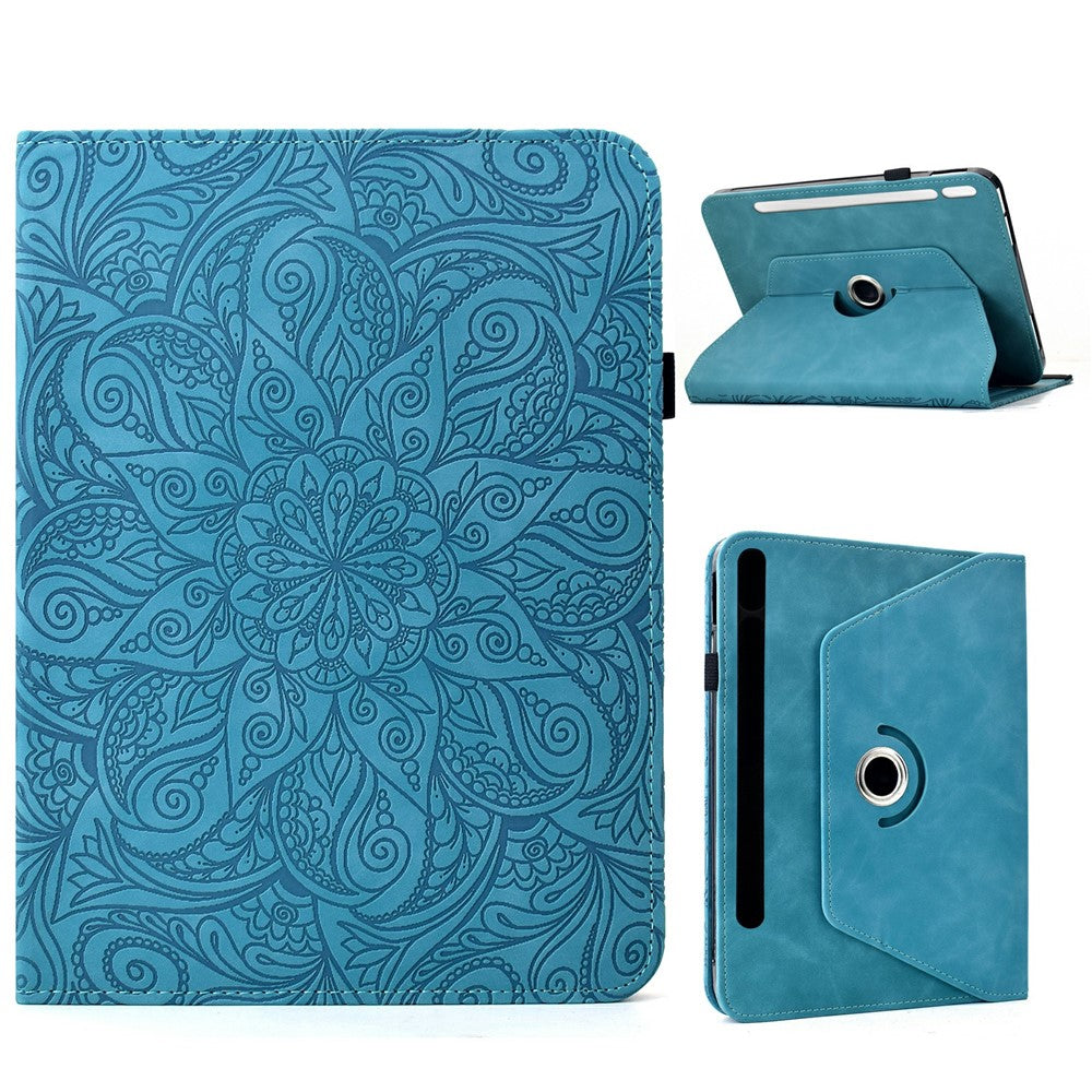 Leather Case for Samsung Galaxy Tab S10 FE / S9 FE / S9 Card Slots Rotary Stand Mandala Flower Tablet Cover - Baby Blue