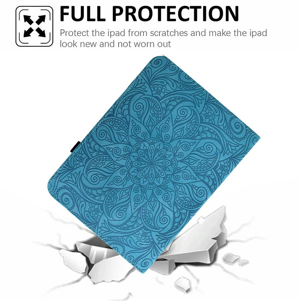 Leather Case for Samsung Galaxy Tab S10 FE / S9 FE / S9 Card Slots Rotary Stand Mandala Flower Tablet Cover - Baby Blue