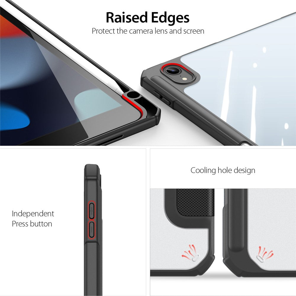 For Apple iPad (2025) / 10.9 (2022) TPU+PC+Leather Case Three-Fold Stand Tablet Cover with Pen Slot - Black