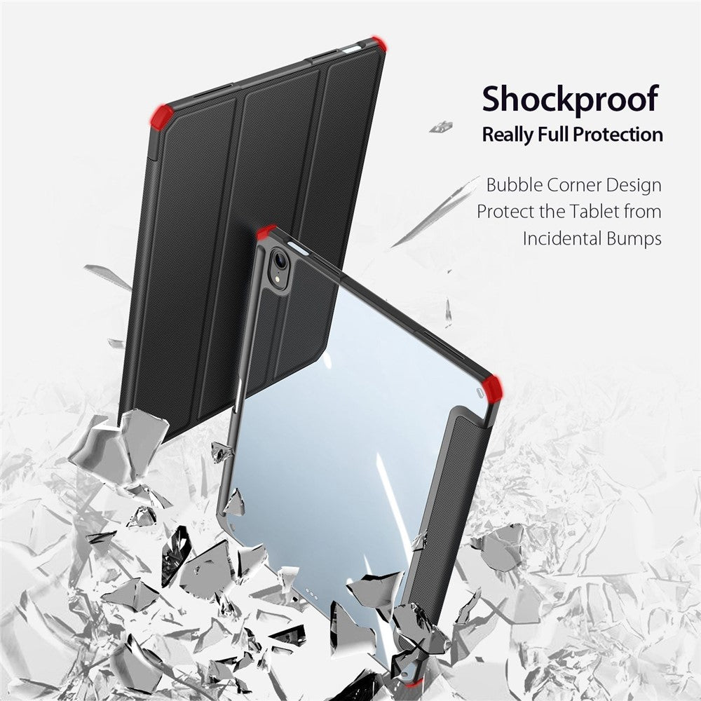 For Apple iPad (2025) / 10.9 (2022) TPU+PC+Leather Case Three-Fold Stand Tablet Cover with Pen Slot - Black