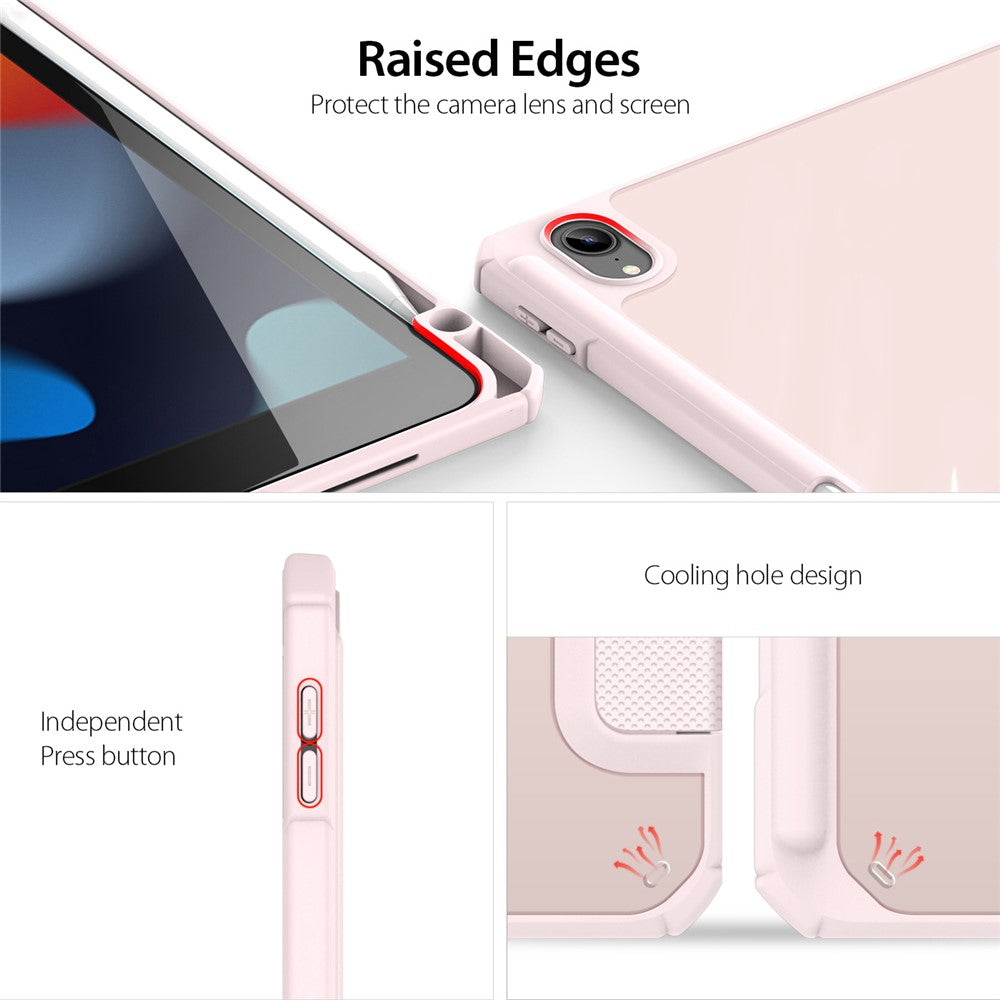 For Apple iPad (2025) / 10.9 (2022) TPU+PC+Leather Case Three-Fold Stand Tablet Cover with Pen Slot - Light Pink