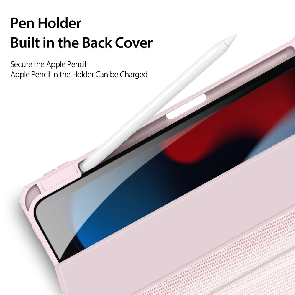 For Apple iPad (2025) / 10.9 (2022) TPU+PC+Leather Case Three-Fold Stand Tablet Cover with Pen Slot - Light Pink