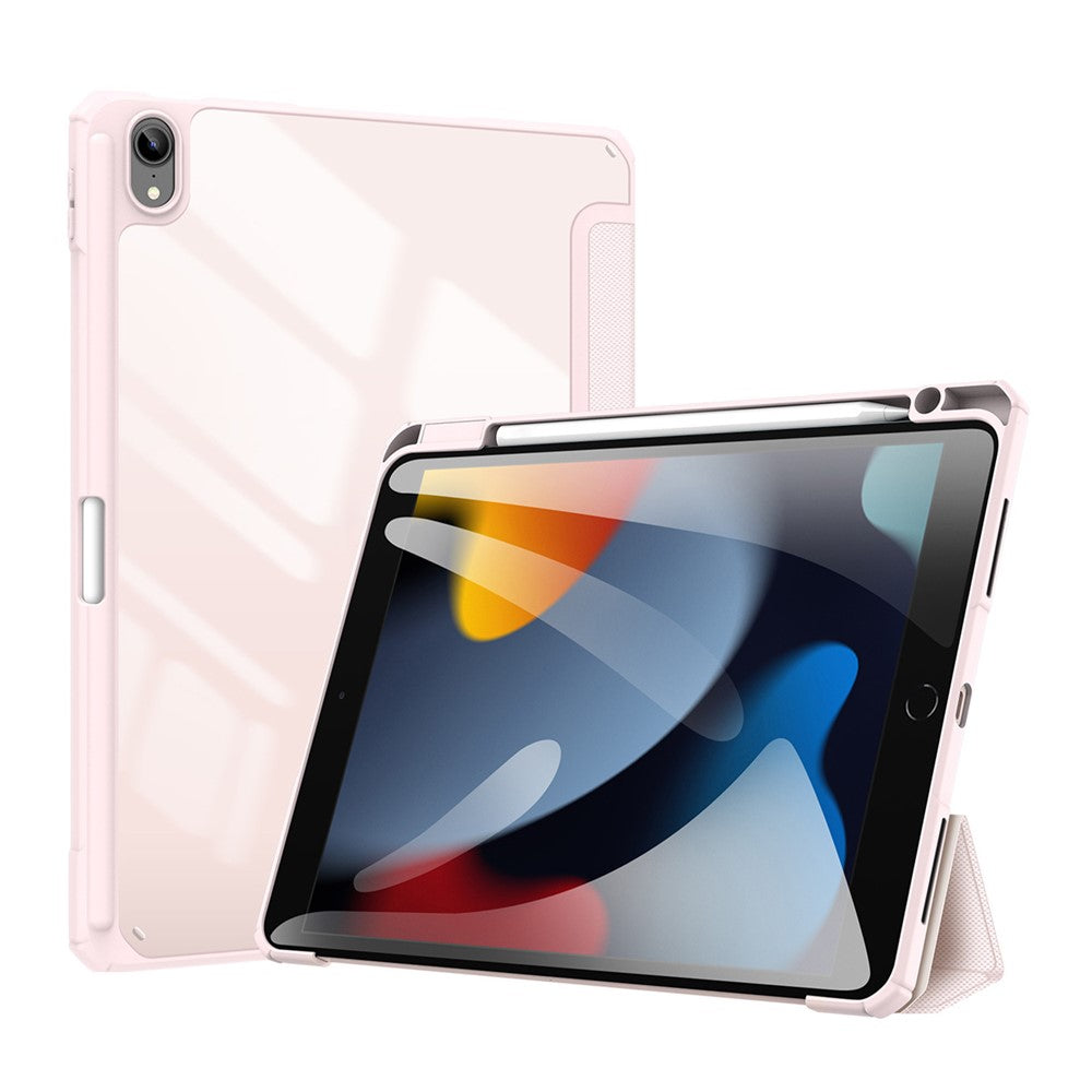 For Apple iPad (2025) / 10.9 (2022) TPU+PC+Leather Case Three-Fold Stand Tablet Cover with Pen Slot - Light Pink