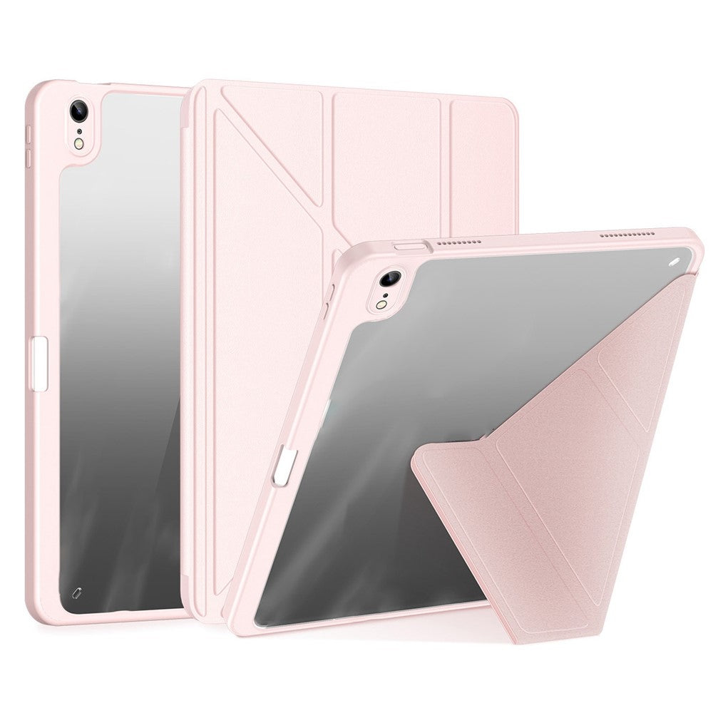 for iPad (2025) / 10.9 (2022) Magi Tablet Case Detachable Leather Cover with V-Fold Stand - Pink