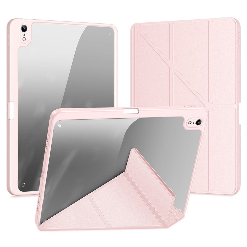 for iPad (2025) / 10.9 (2022) Magi Tablet Case Detachable Leather Cover with V-Fold Stand - Pink