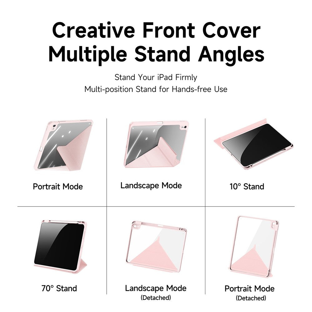 for iPad (2025) / 10.9 (2022) Magi Tablet Case Detachable Leather Cover with V-Fold Stand - Pink