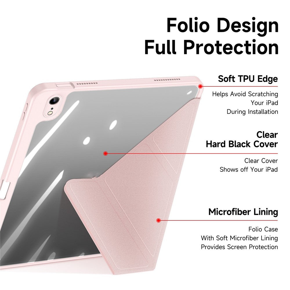 for iPad (2025) / 10.9 (2022) Magi Tablet Case Detachable Leather Cover with V-Fold Stand - Pink