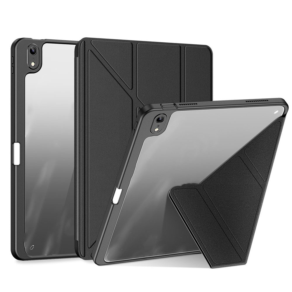 for iPad (2025) / 10.9 (2022) Magi Tablet Case Detachable Leather Cover with V-Fold Stand - Black