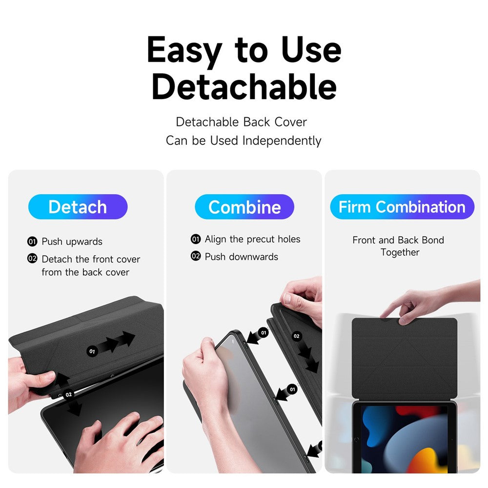 for iPad (2025) / 10.9 (2022) Magi Tablet Case Detachable Leather Cover with V-Fold Stand - Black