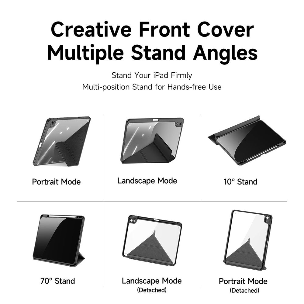 for iPad (2025) / 10.9 (2022) Magi Tablet Case Detachable Leather Cover with V-Fold Stand - Black