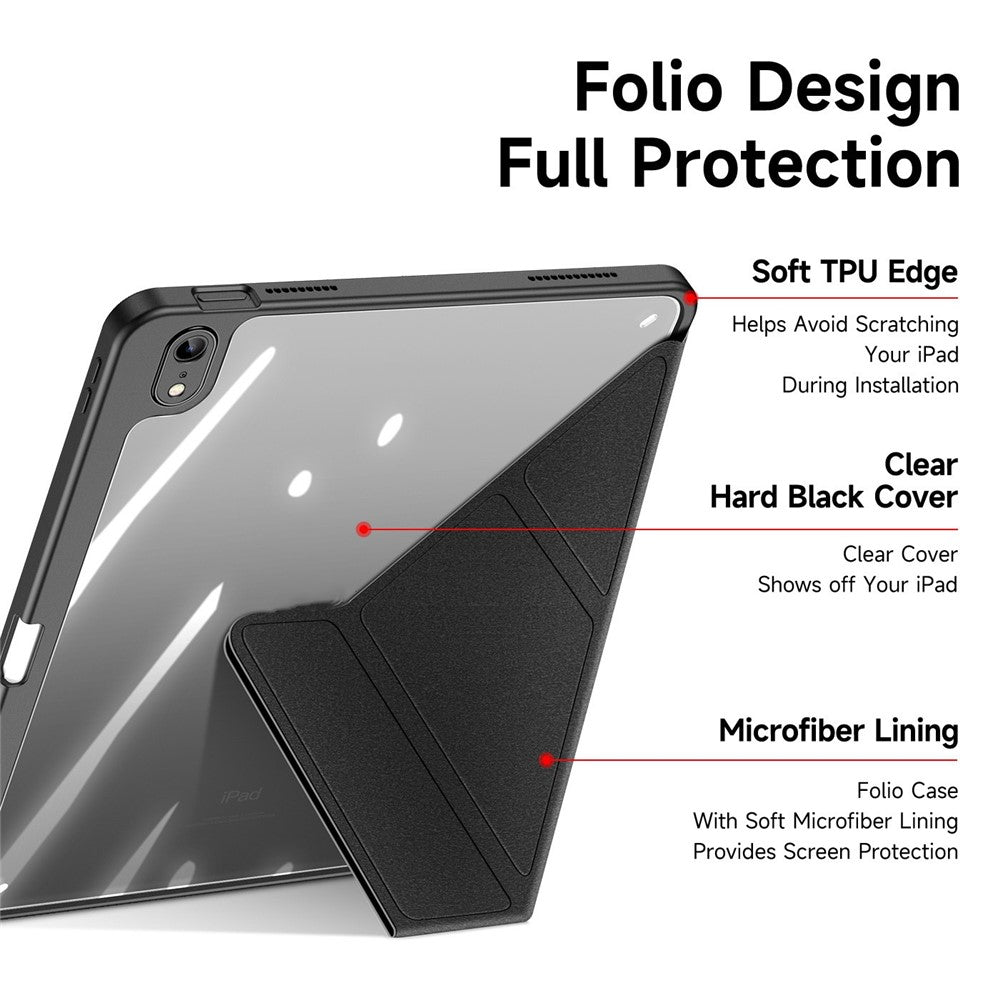 for iPad (2025) / 10.9 (2022) Magi Tablet Case Detachable Leather Cover with V-Fold Stand - Black