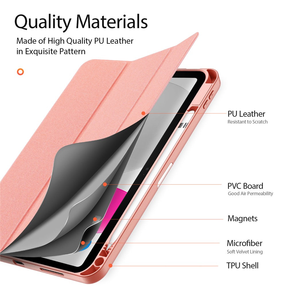 for iPad (2025) / 10.9 (2022) Case Wake/sleep Tri-Fold Stand Leather Cover - Pink