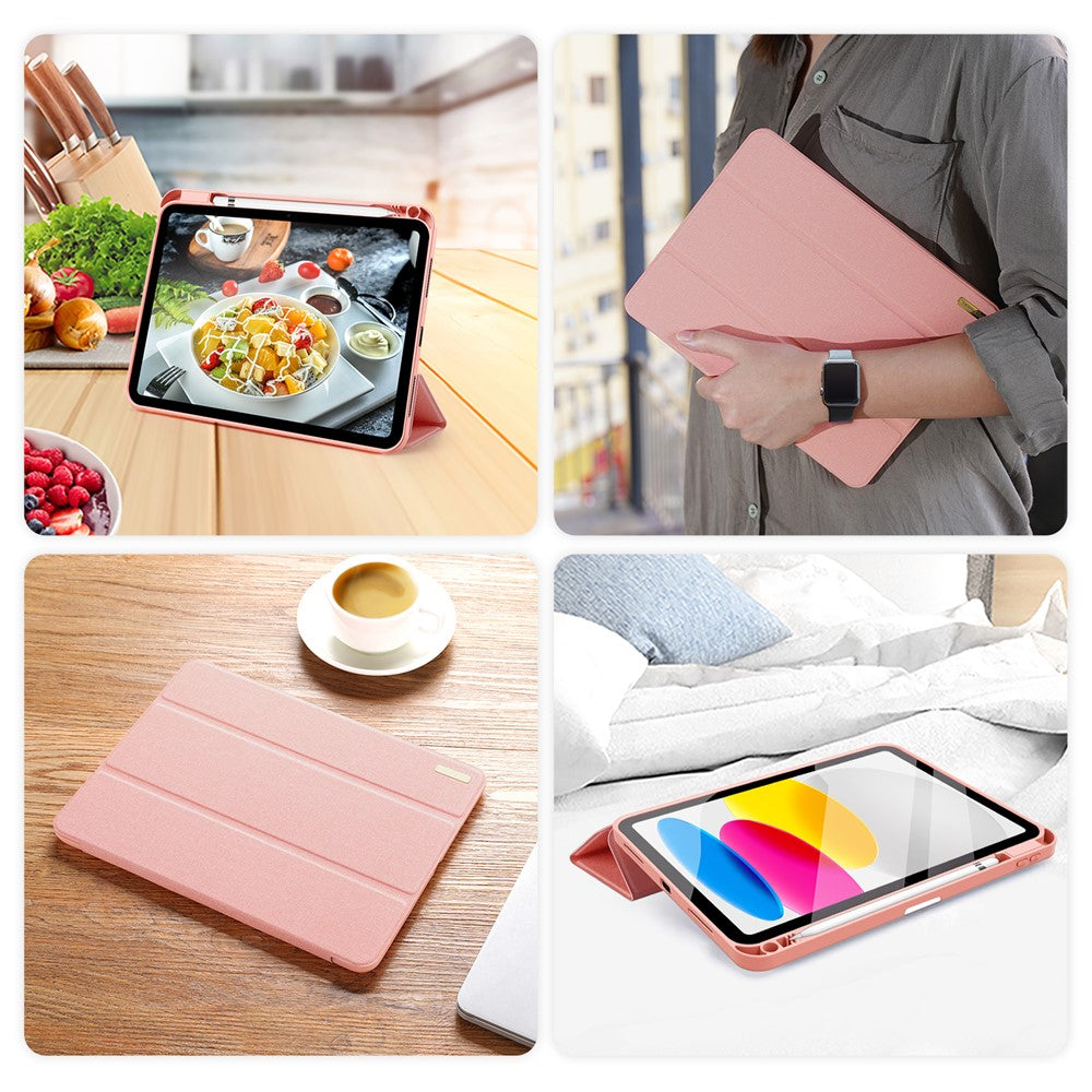 for iPad (2025) / 10.9 (2022) Case Wake/sleep Tri-Fold Stand Leather Cover - Pink