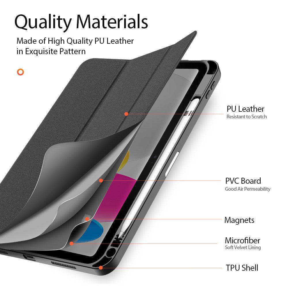 for iPad (2025) / 10.9 (2022) Case Wake/sleep Tri-Fold Stand Leather Cover - Black