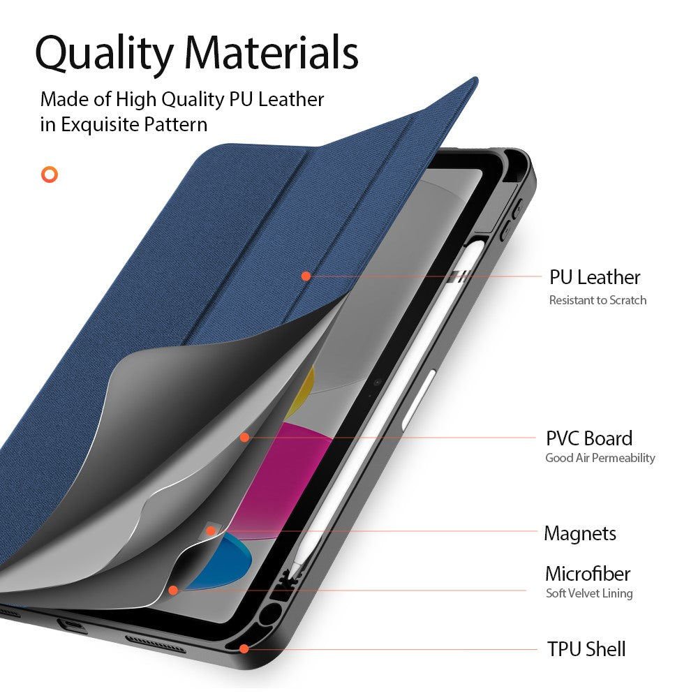 for iPad (2025) / 10.9 (2022) Case Wake/sleep Tri-Fold Stand Leather Cover - Blue