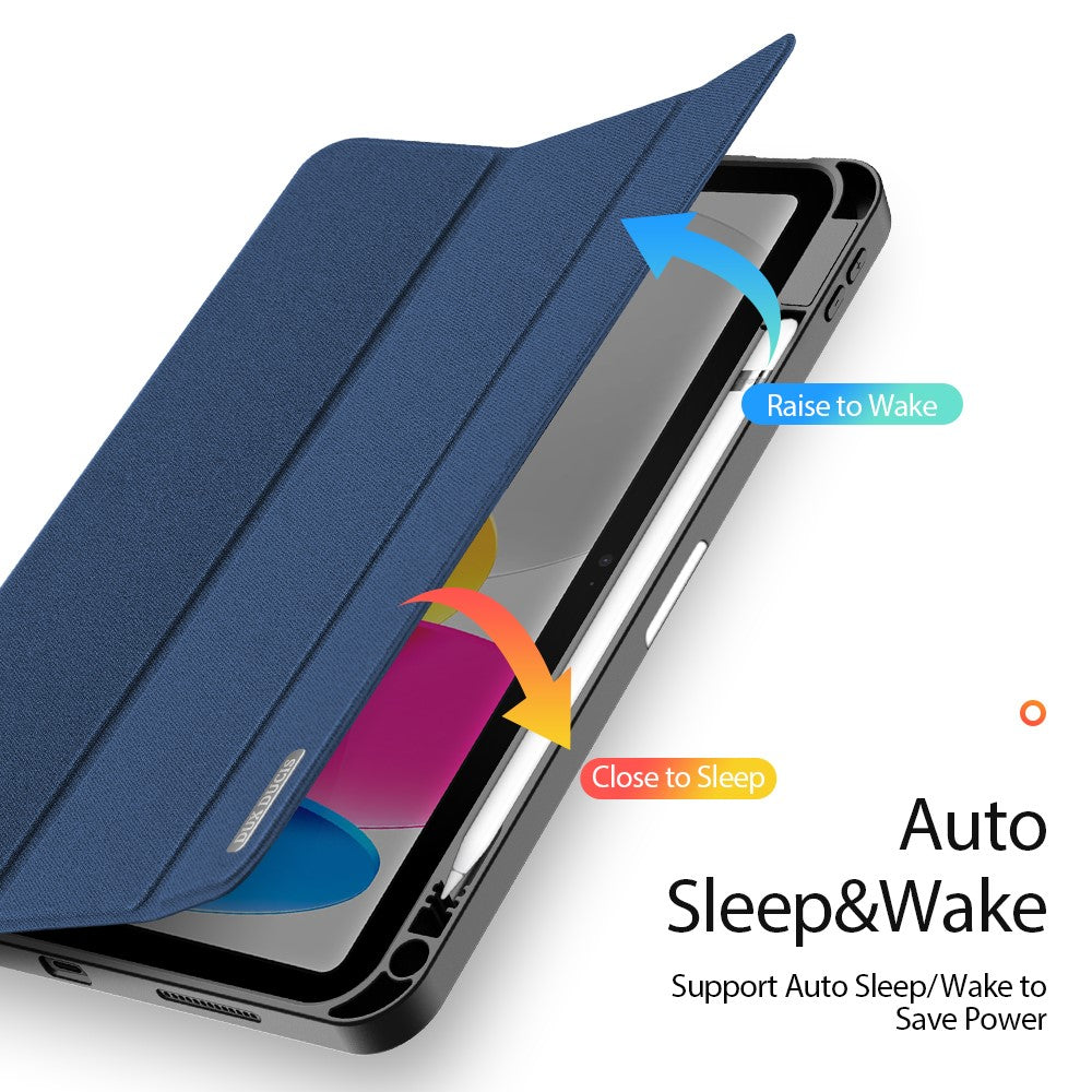for iPad (2025) / 10.9 (2022) Case Wake/sleep Tri-Fold Stand Leather Cover - Blue