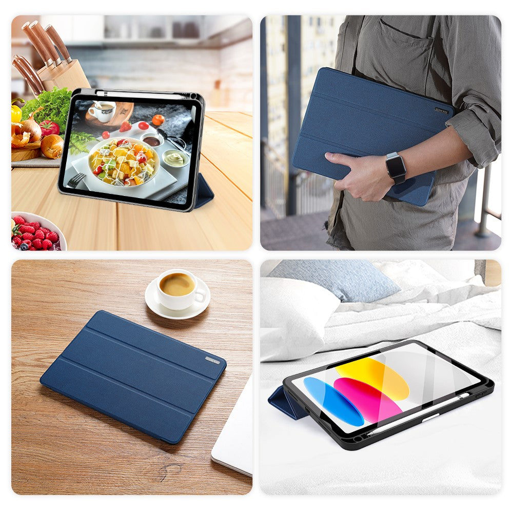 for iPad (2025) / 10.9 (2022) Case Wake/sleep Tri-Fold Stand Leather Cover - Blue