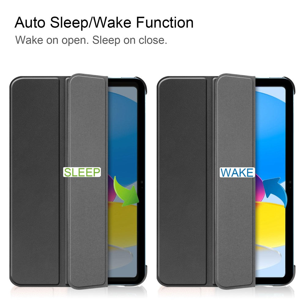 For iPad (2025) / 10.9 (2022) PU Leather Protective Case Tri-Fold Stand Tablet Cover with Auto Wake / Sleep - Black