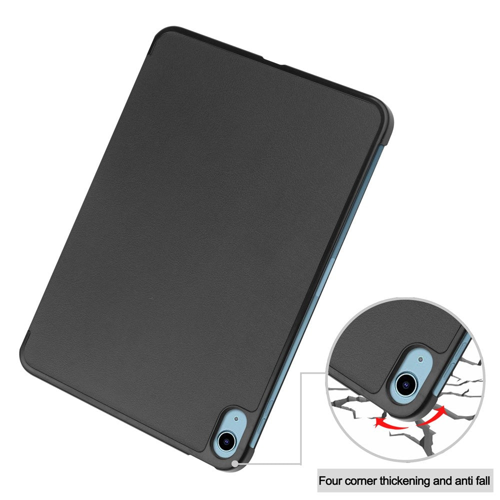 For iPad (2025) / 10.9 (2022) PU Leather Protective Case Tri-Fold Stand Tablet Cover with Auto Wake / Sleep - Black