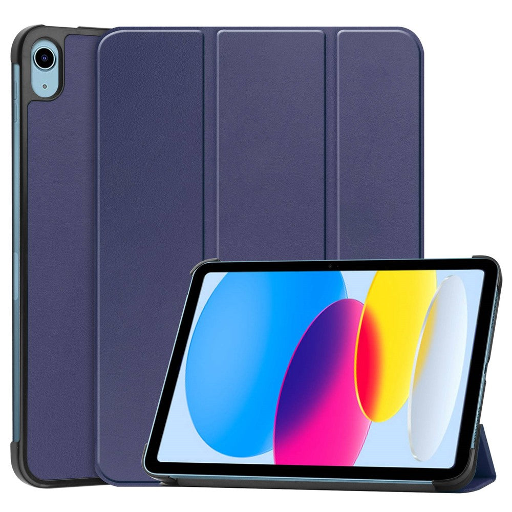 For iPad (2025) / 10.9 (2022) PU Leather Protective Case Tri-Fold Stand Tablet Cover with Auto Wake / Sleep - Blue