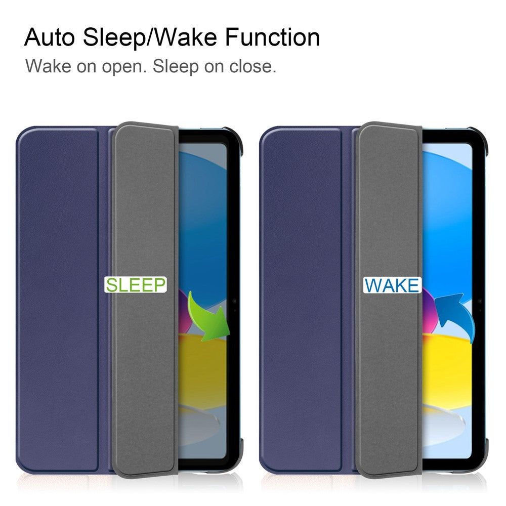 For iPad (2025) / 10.9 (2022) PU Leather Protective Case Tri-Fold Stand Tablet Cover with Auto Wake / Sleep - Blue