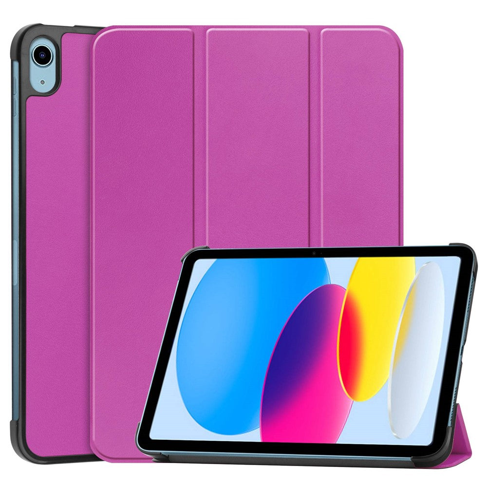 For iPad (2025) / 10.9 (2022) PU Leather Protective Case Tri-Fold Stand Tablet Cover with Auto Wake / Sleep - Purple