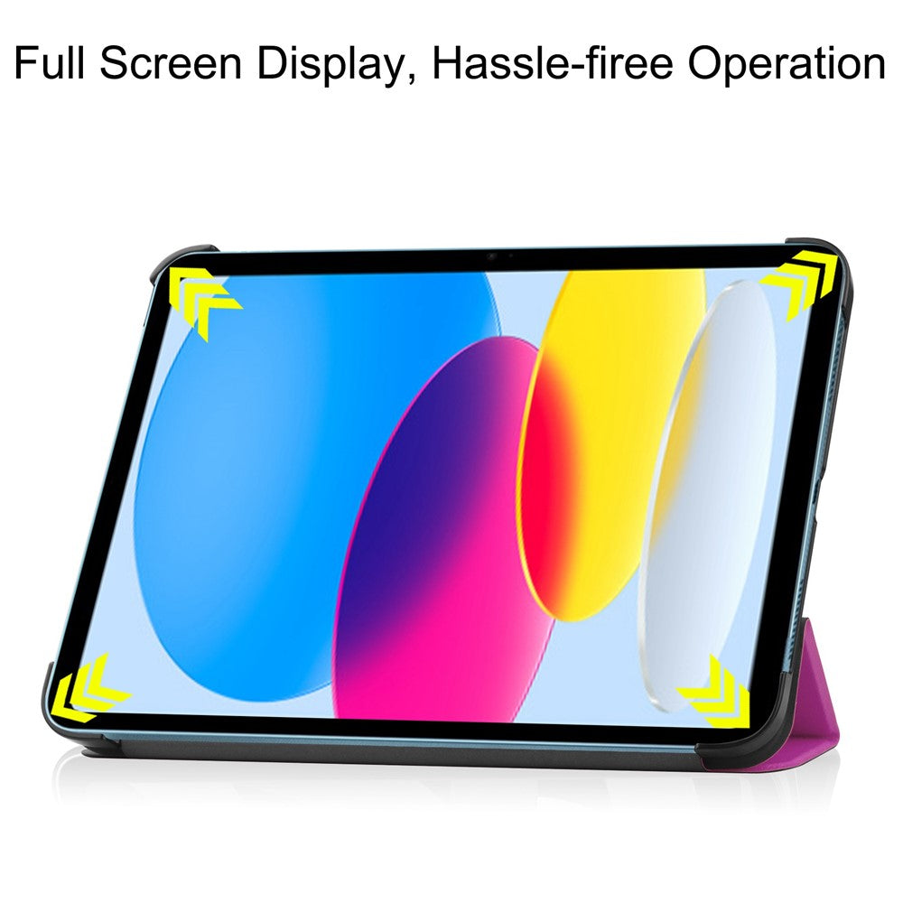For iPad (2025) / 10.9 (2022) PU Leather Protective Case Tri-Fold Stand Tablet Cover with Auto Wake / Sleep - Purple