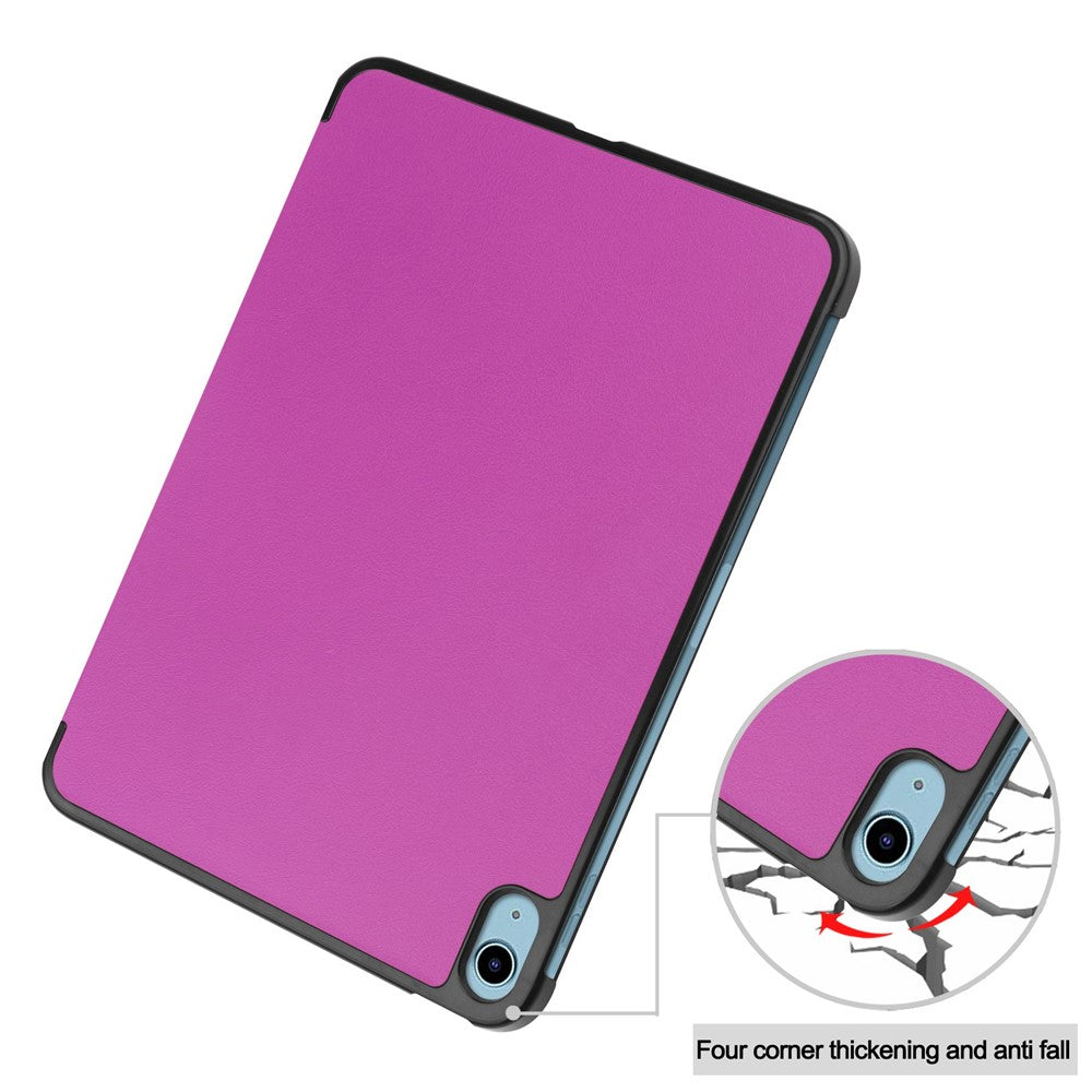 For iPad (2025) / 10.9 (2022) PU Leather Protective Case Tri-Fold Stand Tablet Cover with Auto Wake / Sleep - Purple