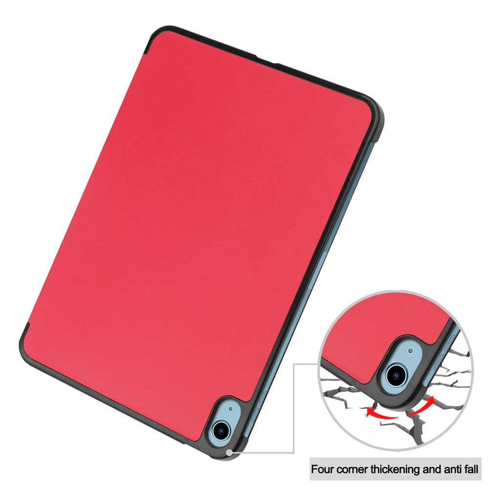 For iPad (2025) / 10.9 (2022) PU Leather Protective Case Tri-Fold Stand Tablet Cover with Auto Wake / Sleep - Red