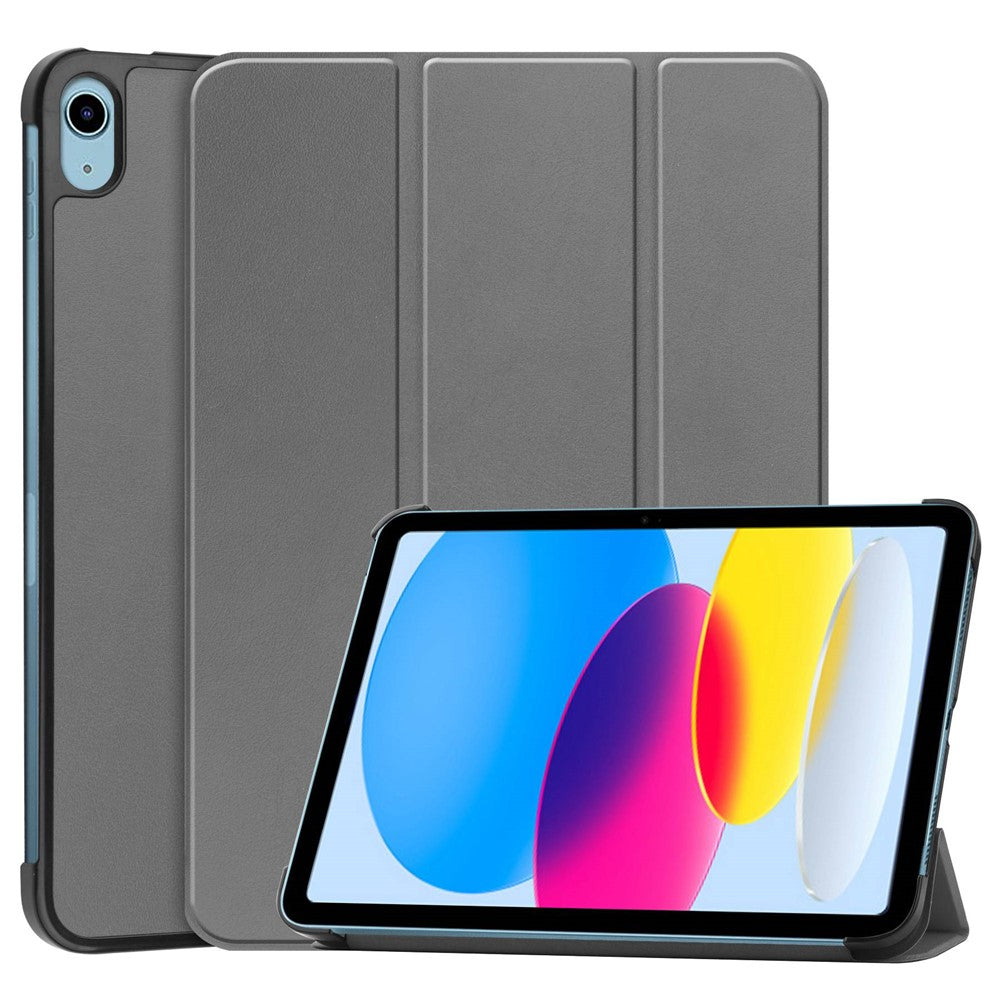 For iPad (2025) / 10.9 (2022) PU Leather Protective Case Tri-Fold Stand Tablet Cover with Auto Wake / Sleep - Grey