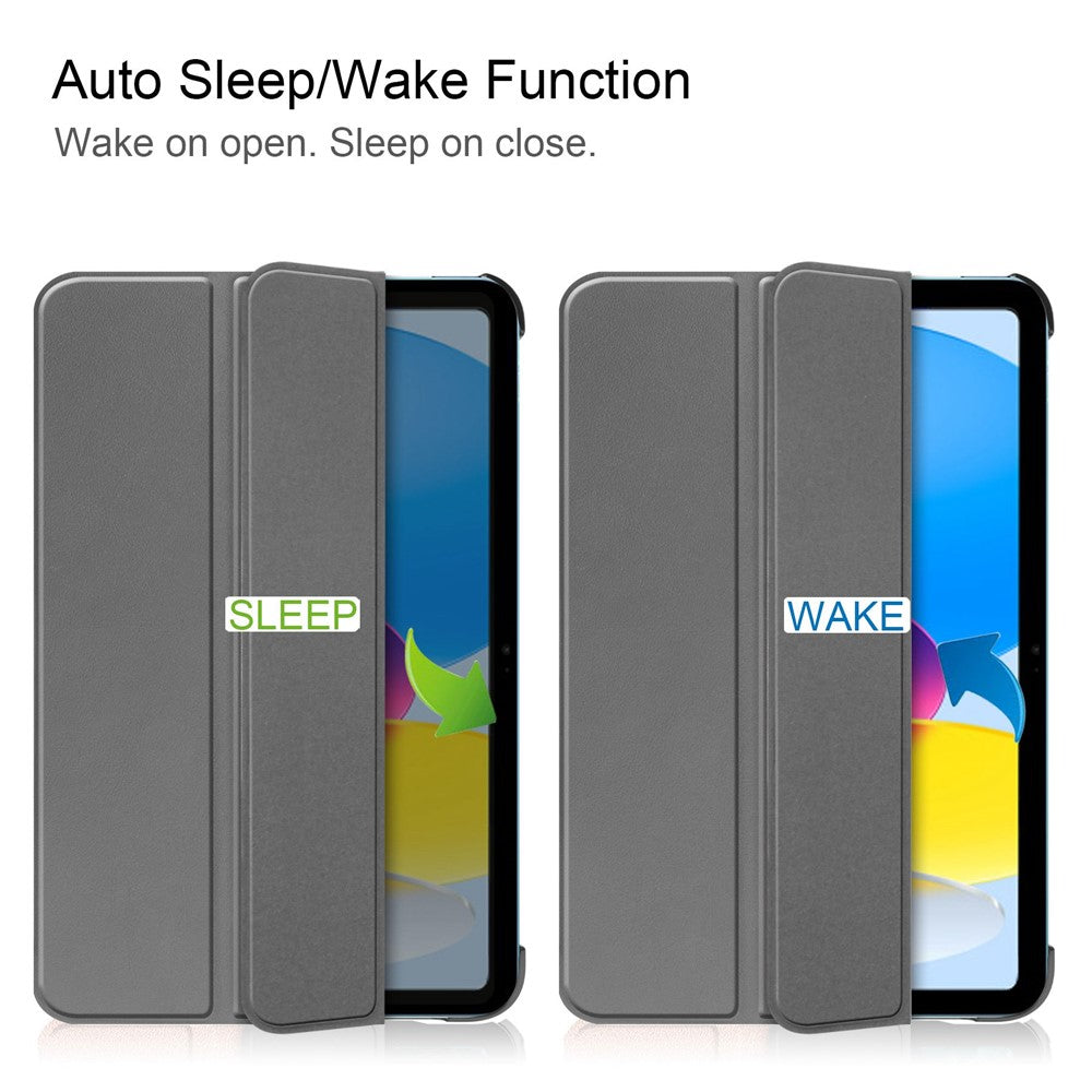 For iPad (2025) / 10.9 (2022) PU Leather Protective Case Tri-Fold Stand Tablet Cover with Auto Wake / Sleep - Grey