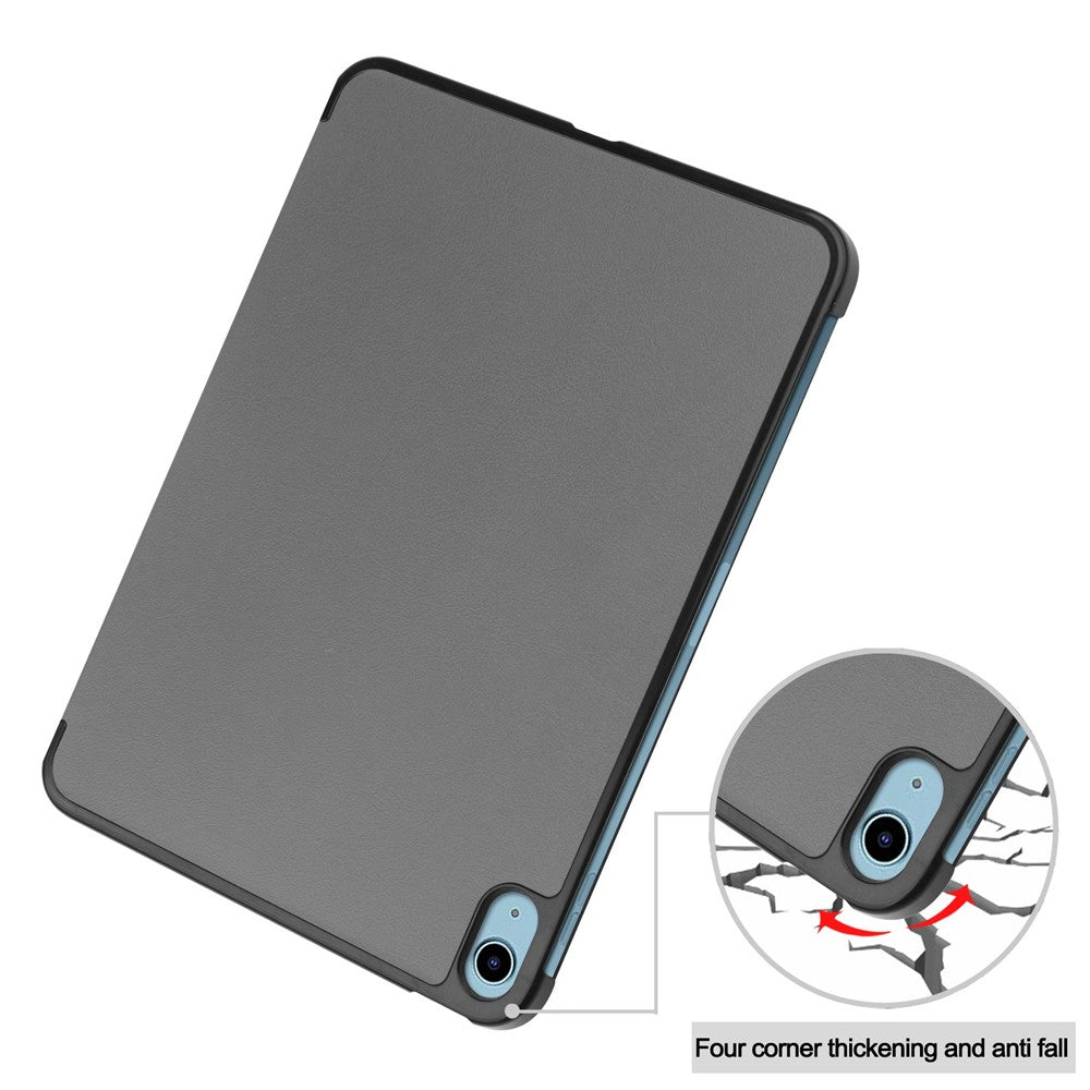 For iPad (2025) / 10.9 (2022) PU Leather Protective Case Tri-Fold Stand Tablet Cover with Auto Wake / Sleep - Grey