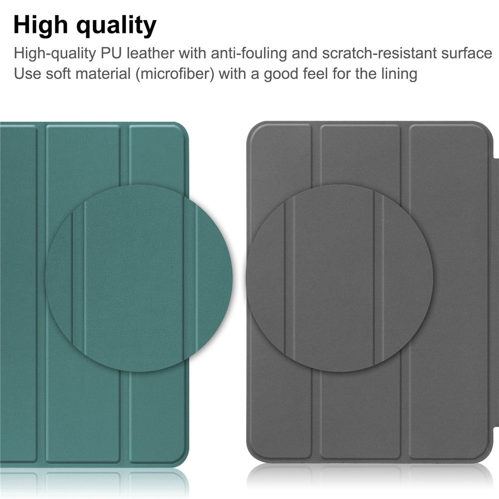 For iPad (2025) / 10.9 (2022) PU Leather Protective Case Tri-Fold Stand Tablet Cover with Auto Wake / Sleep - Blackish Green