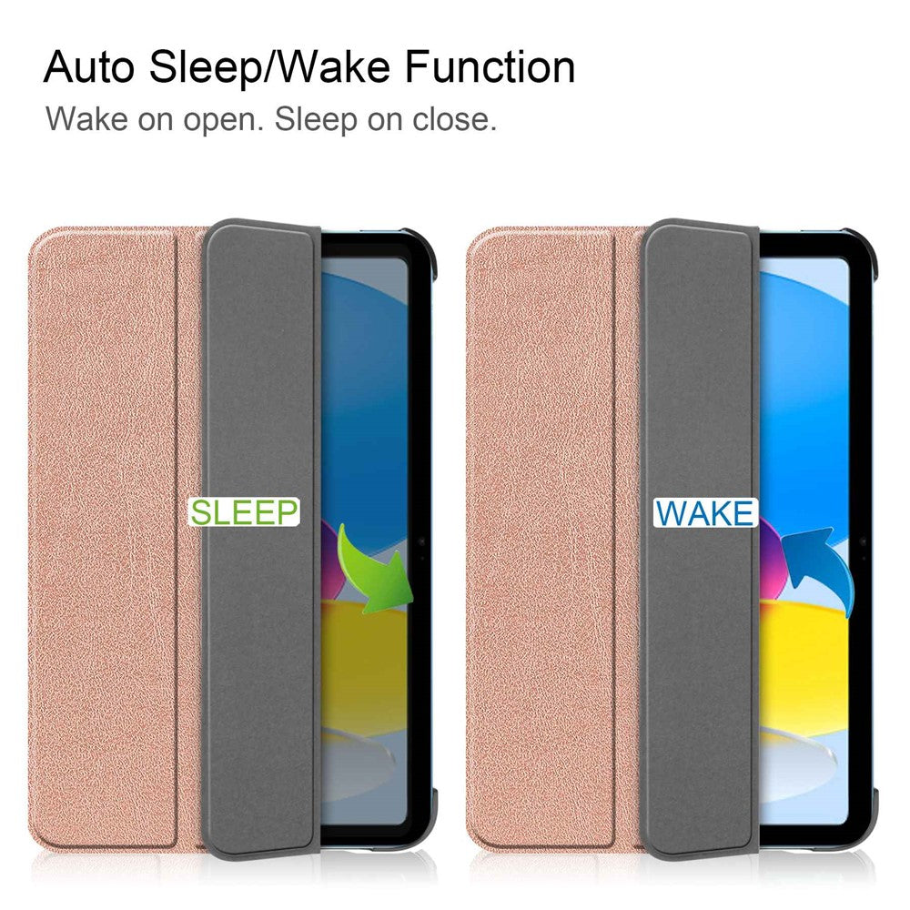 For iPad (2025) / 10.9 (2022) PU Leather Protective Case Tri-Fold Stand Tablet Cover with Auto Wake / Sleep - Rose Gold