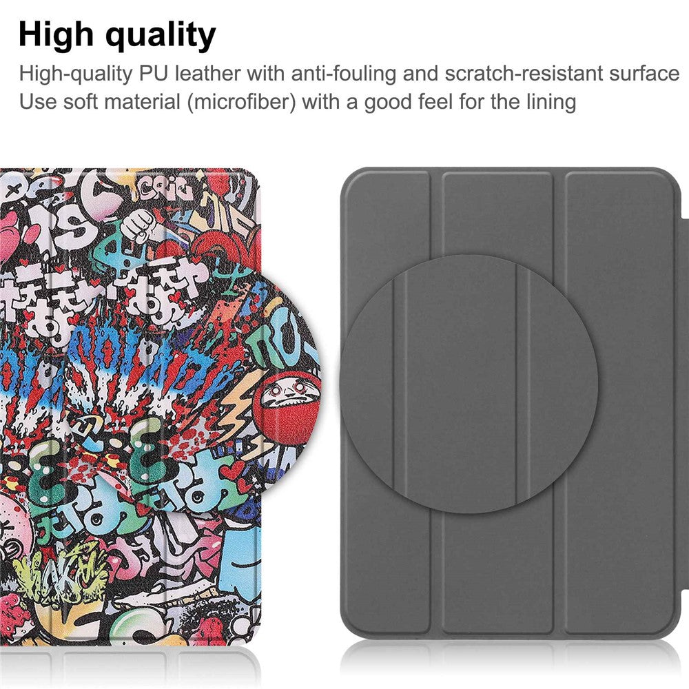 For iPad (2025) / 10.9 (2022) Tri-Fold Stand Case Pattern Printing Folio Flip PU Leather Tablet Cover - Graffiti
