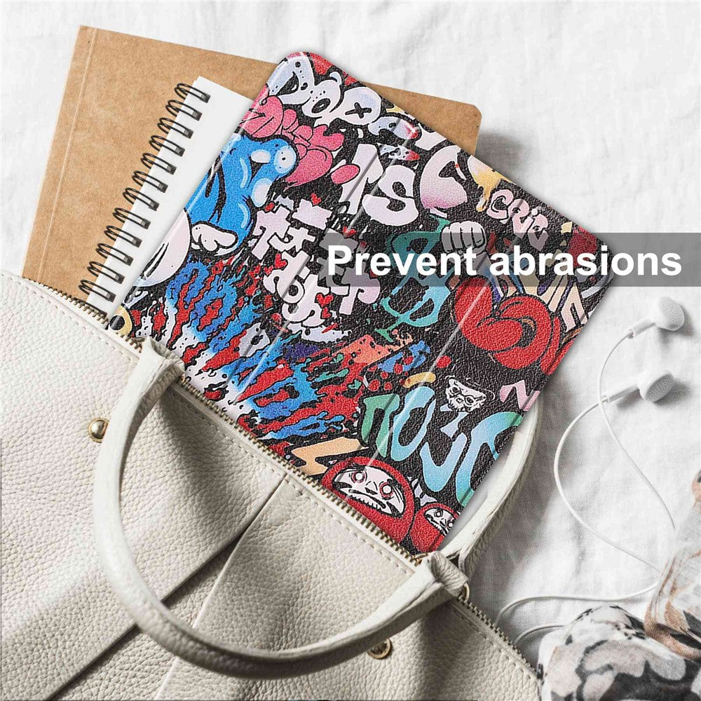 For iPad (2025) / 10.9 (2022) Tri-Fold Stand Case Pattern Printing Folio Flip PU Leather Tablet Cover - Graffiti